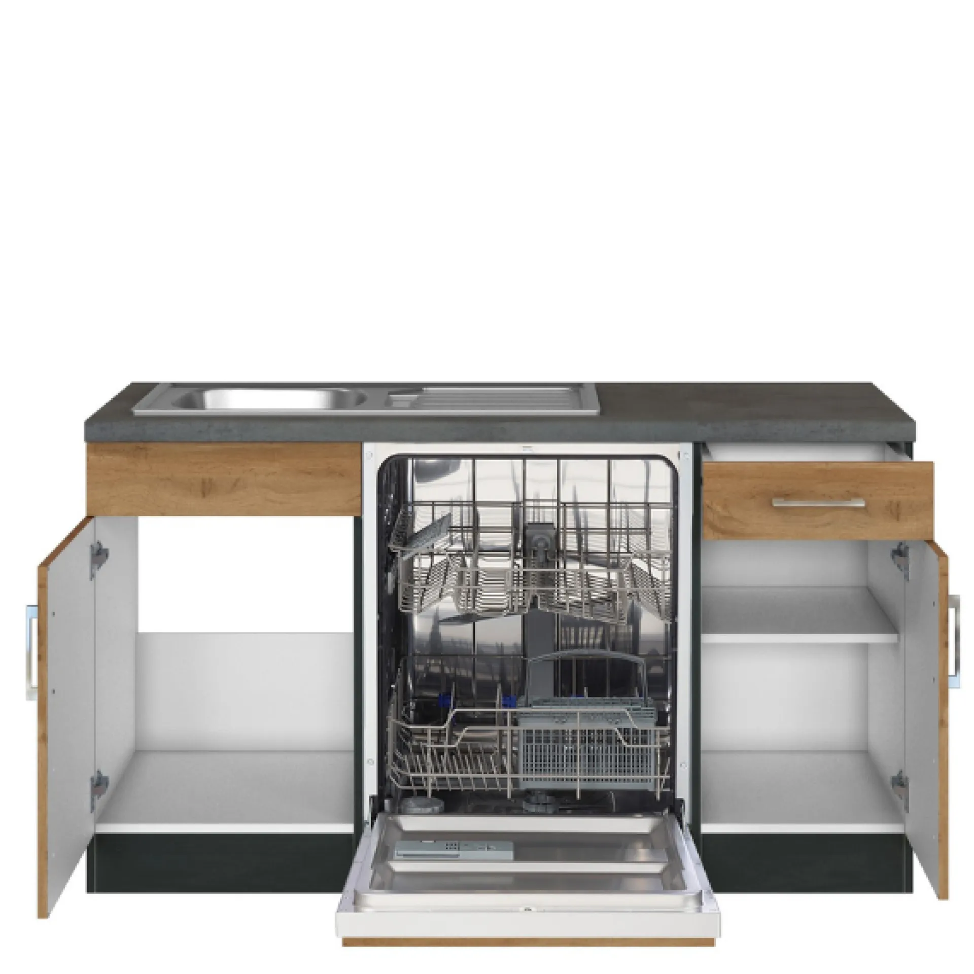 Held Küchenzeile in L-Form Sorrella 210cm mit Backofen und Geschirrspüler - Eiche/Graphit