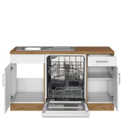 Held Küchenzeile in L-Form Sorrella 270cm mit Backofen, Geschirrspüler und Kühlschrank - weiß/Eiche