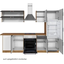 Held Küchenzeile in L-Form Sorrella 270cm mit Backofen, Geschirrspüler und Kühlschrank - anthrazit/eiche