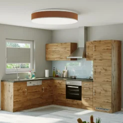 Held Küchenzeile in L-Form Sorrella 270cm mit Backofen, Geschirrspüler und Kühlschrank - Eiche