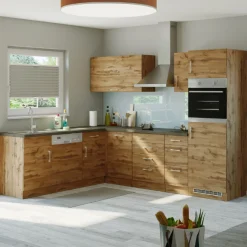 Held Küchenzeile in L-Form Sorrella 270cm mit Backofen, Geschirrspüler und Kühlschrank - Eiche