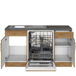 Held Küchenzeile in L-Form Sorrella 270cm mit Backofen, Geschirrspüler und Kühlschrank - Eiche
