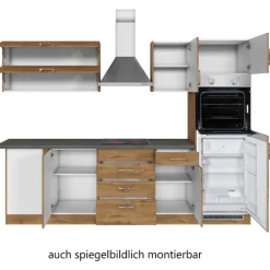 Held Küchenzeile in L-Form Sorrella 270cm mit Backofen, Geschirrspüler und Kühlschrank - Eiche