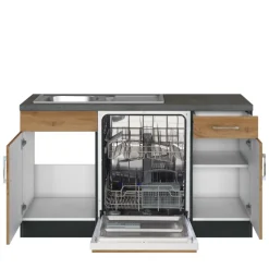 Held Küchenzeile in L-Form Sorrella 270cm mit Backofen, Geschirrspüler und Kühlschrank - Eiche/Graphit