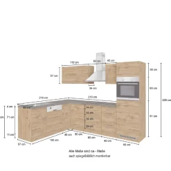 Held Küchenzeile L-Form Sorrella 270cm mit Platz für Backofen, Geschirrspüler und Kühlschrank - Eiche