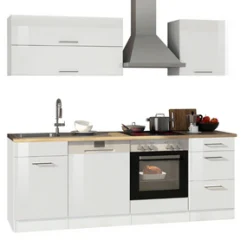 Held Küchenzeile Ragnar 220cm mit Backofen und Geschirrspüler - Hochglanz weiß