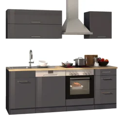 Held Küchenzeile Ragnar 220cm mit Backofen und Geschirrspüler - Hochglanz