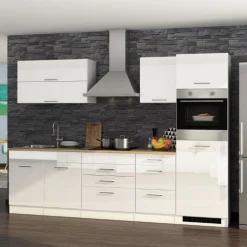 Held Küchenzeile Ragnar 290cm mit Backofen und Kühlschrank - Hochglanz weiß