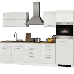 Held Küchenzeile Ragnar 290cm mit Backofen und Kühlschrank - Hochglanz weiß