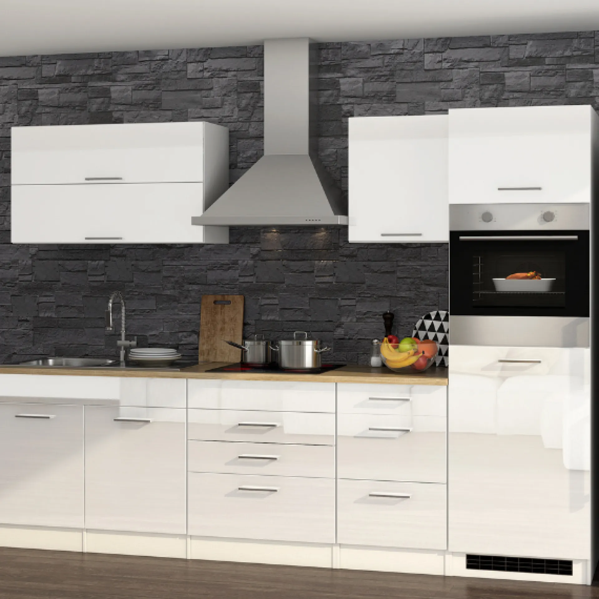 Held Küchenzeile Ragnar 290cm mit Backofen - Hochglanz weiß