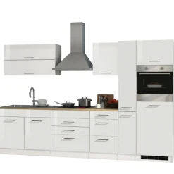 Held Küchenzeile Ragnar 320cm mit Backofen und Kühlschrank - Hochglanz weiß