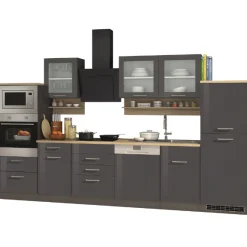 Held Küchenzeile Ragnar 340cm mit Backofen, Mikrowelle, Geschirrspüler und Kühlschrank - hochglanz