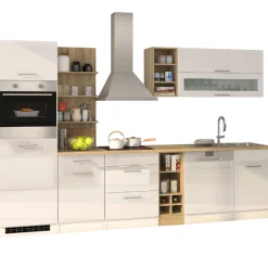 Held Küchenzeile Ragnar 310cm mit Geschirrspüler, Backofen und Kühlschrank - hochglänzend weiß