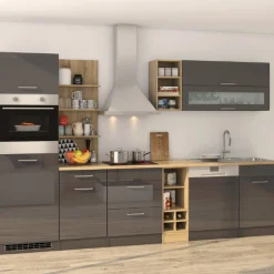 Held Küchenzeile Ragnar 310cm mit Geschirrspüler, Backofen und Kühlschrank - Hochglanz