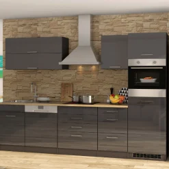 Held Küchenzeile Ragnar 300cm mit Geschirrspüler und Backofen - Hochglanz