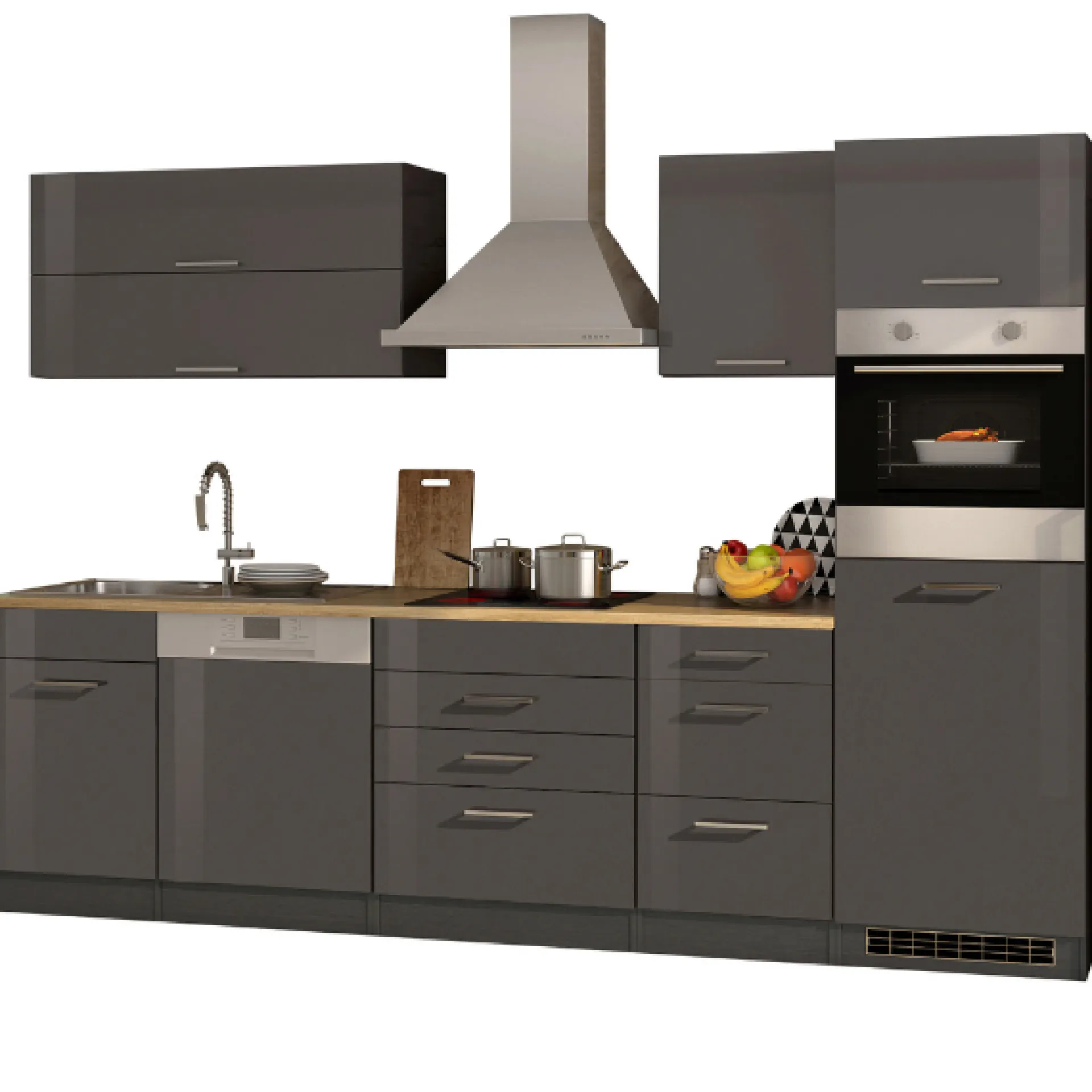 Held Küchenzeile Ragnar 300cm mit Geschirrspüler und Backofen - Hochglanz