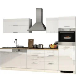 Held Küchenzeile Ragnar 300cm mit Geschirrspüler und Backofen - Hochglanz weiß