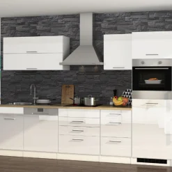 Held Küchenzeile Ragnar 300cm mit Geschirrspüler, Kühlschrank und Backofen - hochglänzend weiß