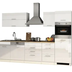 Held Küchenzeile Ragnar 300cm mit Geschirrspüler, Kühlschrank und Backofen - hochglänzend weiß
