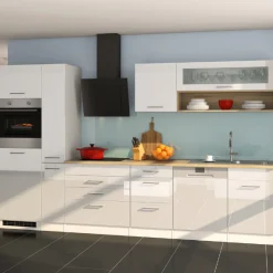 Held Küchenzeile Ragnar 330cm mit Geschirrspüler, Backofen und Kühlschrank - hochglänzend weiß