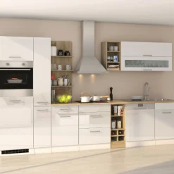 Held Küchenzeile Ragnar 340cm mit Geschirrspüler, Backofen und Kühlschrank - hochglänzend weiß