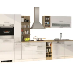Held Küchenzeile Ragnar 340cm mit Geschirrspüler, Backofen und Kühlschrank - hochglänzend weiß