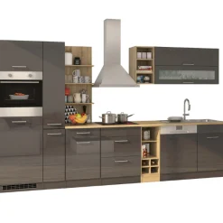 Held Küchenzeile Ragnar 340cm mit Geschirrspüler, Backofen und Kühlschrank - Hochglanz