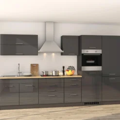 Held Küchenzeile Ragnar 350cm mit Kühl-Gefrierkombination und Backofen - Hochglanz