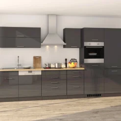 Held Küchenzeile Ragnar 360cm mit Kühl-Gefrierkombination, Backofen und Geschirrspüler - Hochglanz