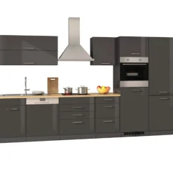 Held Küchenzeile Ragnar 360cm mit Kühl-Gefrierkombination, Backofen und Geschirrspüler - Hochglanz