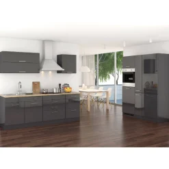 Held Küchenzeile Ragnar 380cm mit Kühl-Gefrierkombination und Backofen - Hochglanz