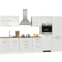 Held Küchenzeile Ragnar 350cm mit Kühl-Gefrierkombination und Backofen - Hochglanz weiß