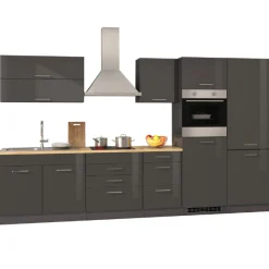 Held Küchenzeile Ragnar 350cm mit Kühl-Gefrierkombination und Backofen - Hochglanz