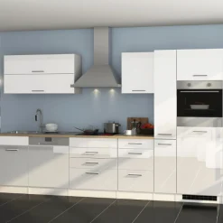 Held Küchenzeile Ragnar 330cm mit Kühlschrank, Backofen und Geschirrspüler - hochglänzend weiß