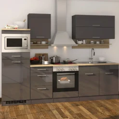 Held Küchenzeile Ragnar 270cm mit Mikrowelle, Kühlschrank und Backofen - Hochglanz