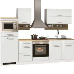 Held Küchenzeile Ragnar 270cm mit Mikrowelle, Kühlschrank und Backofen - Hochglanz weiß