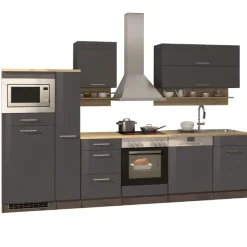 Held Küchenzeile Ragnar 310cm mit Mikrowelle, Kühlschrank, Backofen und Geschirrspüler - hochglanz