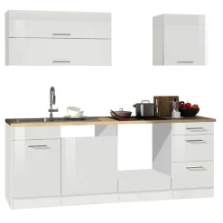 Held Küchenzeile Ragnar 220cm mit Platz für Backofen und Geschirrspüler - hochglänzend weiß