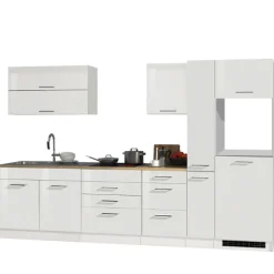 Held Küchenzeile Ragnar 320cm mit Platz für Kühlschrank und Backofen - hochglänzend weiß
