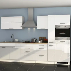 Held Küchenzeile Ragnar 320cm mit Platz für Kühlschrank und Backofen - hochglänzend weiß