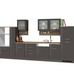 Held Küchenzeile Ragnar 370cm mit Platz für Backofen, Mikrowelle, Geschirrspüler und Kühlschrank - Hochglanz