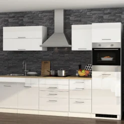 Held Küchenzeile Ragnar 290cm mit Platz für Kühlschrank und Backofen - Hochglanz weiß