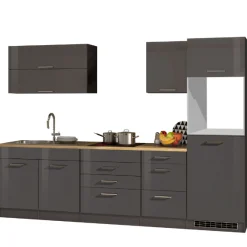 Held Küchenzeile Ragnar 290cm mit Platz für Kühlschrank und Backofen - Hochglanz