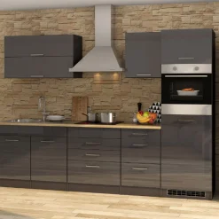Held Küchenzeile Ragnar 290cm mit Platz für Kühlschrank und Backofen - Hochglanz