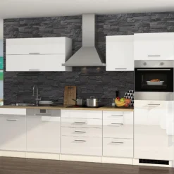 Held Küchenzeile Ragnar 300cm mit Platz für Geschirrspüler, Kühlschrank und Backofen - hochglänzend weiß