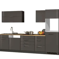Held Küchenzeile Ragnar 300cm mit Platz für Geschirrspüler, Kühlschrank und Backofen - Hochglanz