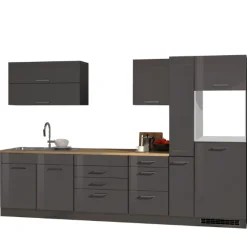 Held Küchenzeile Ragnar 320cm mit Platz für Kühlschrank und Backofen - Hochglanz