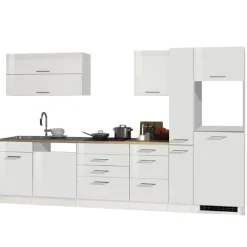 Held Küchenzeile Ragnar 330cm mit Platz für Kühlschrank, Backofen und Geschirrspüler - hochglänzend weiß