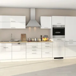 Held Küchenzeile Ragnar 360cm mit Platz für Kühl-Gefrierkombination, Backofen und Geschirrspüler - Hochglanz weiß