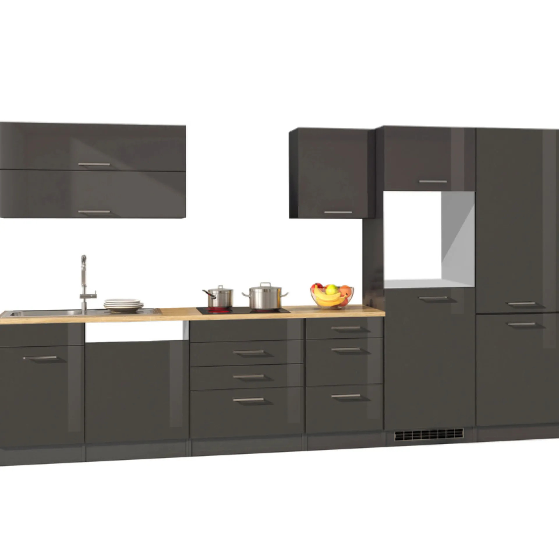 Held Küchenzeile Ragnar 360cm mit Platz für Kühl-Gefrierkombination, Backofen und Geschirrspüler - Hochglanz